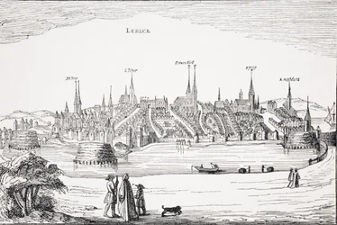 View of Lubeck and its Harbour in the 16th Century, after a Copper Plate in 